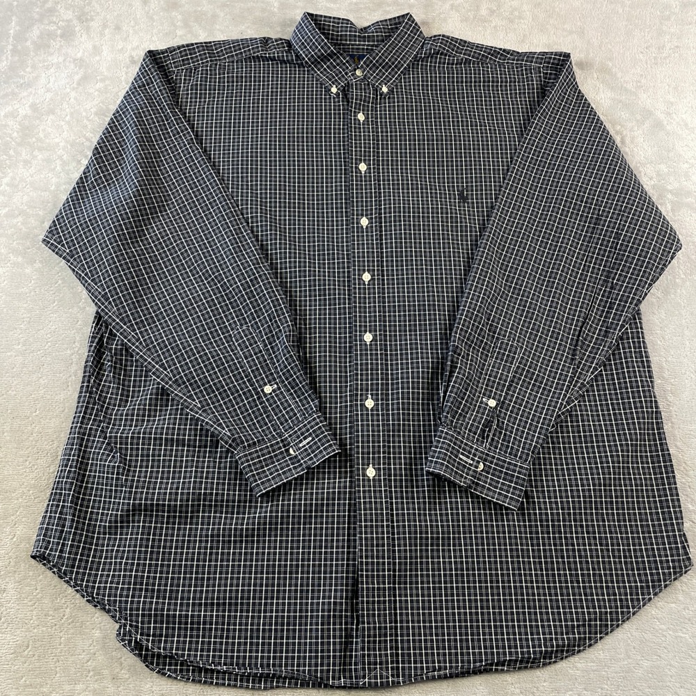 Ralph Lauren Shirt Mens 2XLT Tall Black Plaid Office Casual Preppy Minimalist